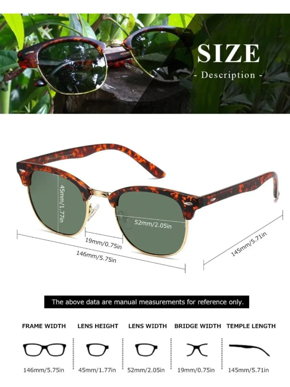 Men's Polarized Semi-Rimless Retro Sunglasses | UV400 Protection, Lightweight